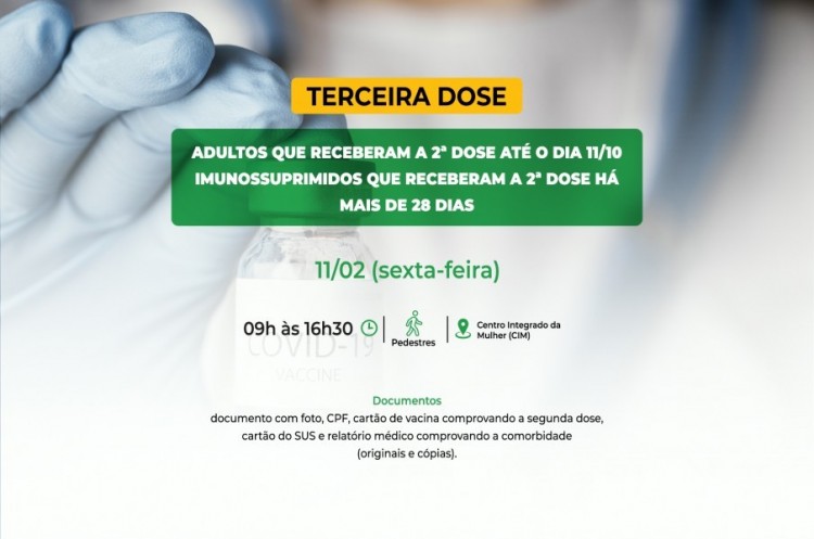  Saúde convoca imunossuprimidos e população adulta para receberem a Terceira Dose