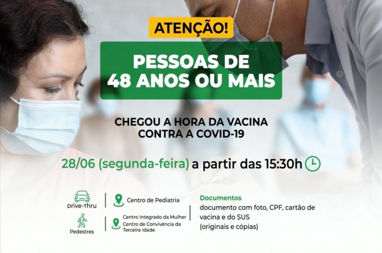 Covid-19: Vacinação liberada para pessoas de 48 anos 