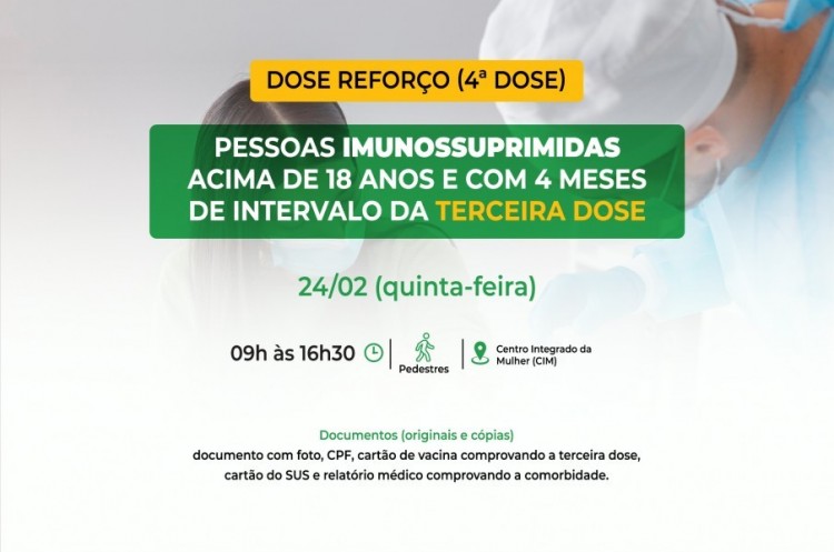 Saúde convoca imunossuprimidos para receberem Dose Reforço (4ª dose)