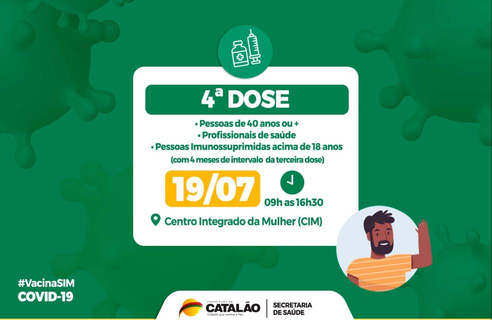 Saúde convoca pessoas de 40 anos ou mais, profissionais de saúde e imunossuprimidos para receberem a 4ª dose.