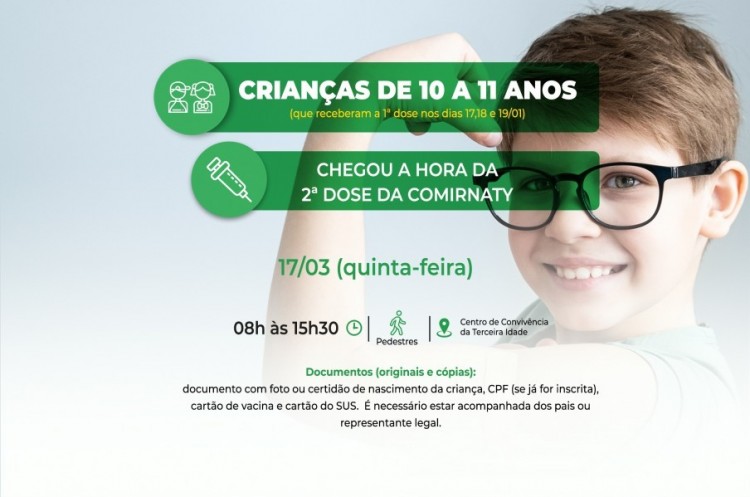 Covid-19: Saúde convoca crianças de 10 a 11 anos para receberem a segunda dose da vacina Comirnaty