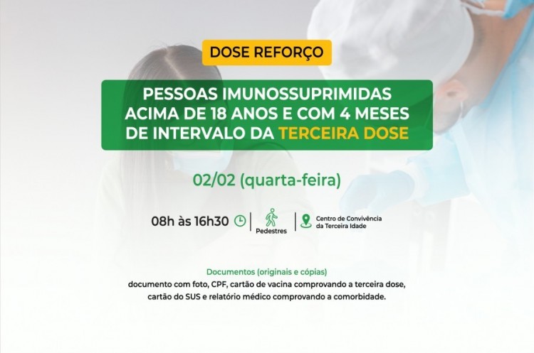 Saúde convoca imunossuprimidos para receberem Dose Reforço (4ª dose)