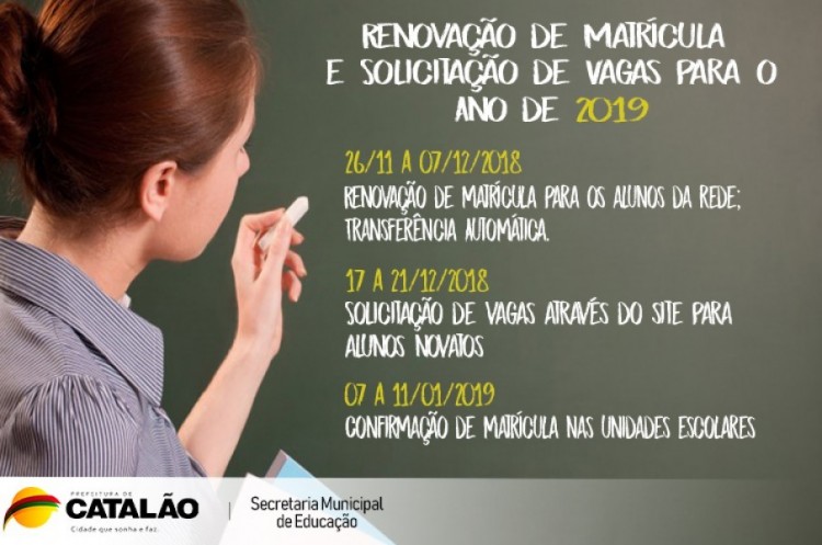 Atenção pais de alunos da rede municipal de ensino: fiquem atentos aos prazos de renovação de matrícula e solicitação de vagas para 2019