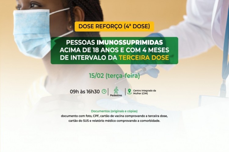 Saúde convoca imunossuprimidos para receberem Dose Reforço (4ª dose)