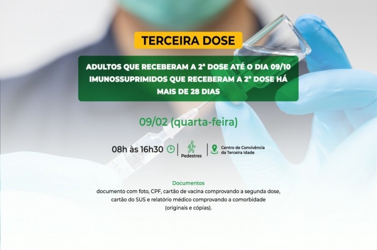 Saúde convoca imunossuprimidos e população adulta para receberem a Terceira Dose