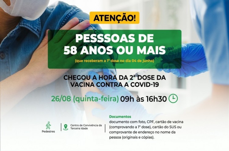 População de 58 anos ou mais e pessoas com a segunda dose em atraso receberão reforço da AstraZeneca nesta quinta