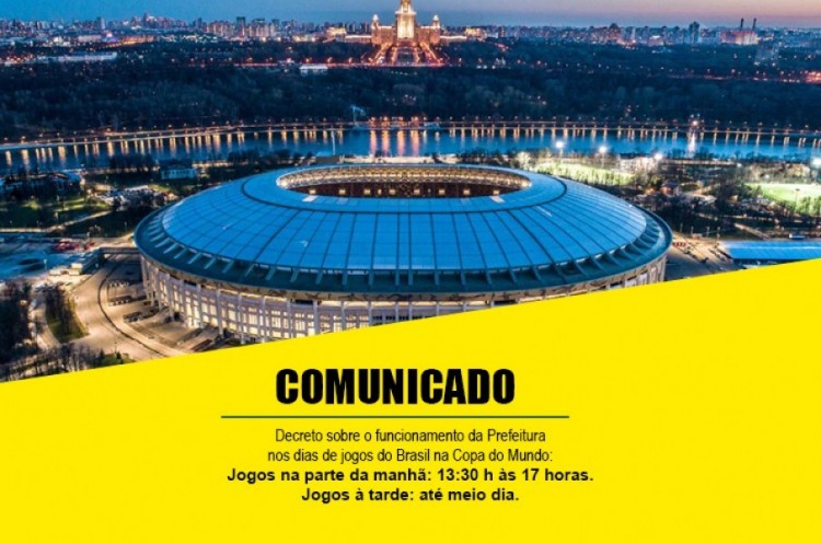 Divulgado decreto sobre o funcionamento da Prefeitura nos dias de jogos do Brasil na Copa do Mundo