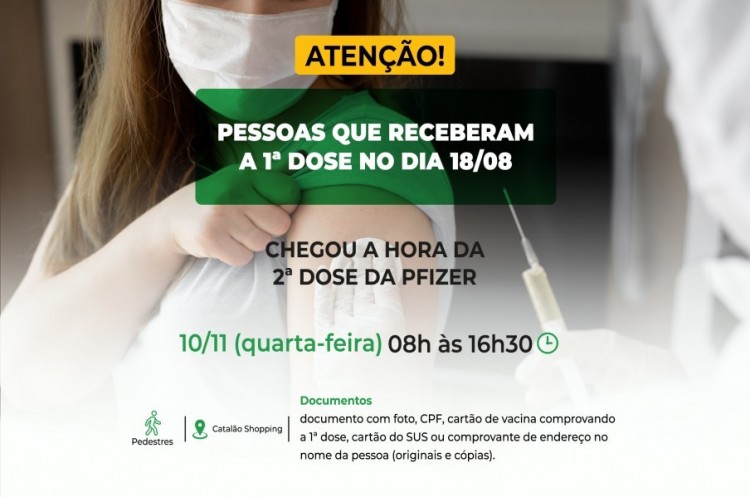 Saúde aplicará reforço para quem tomou a primeira dose no dia 18 de Agosto