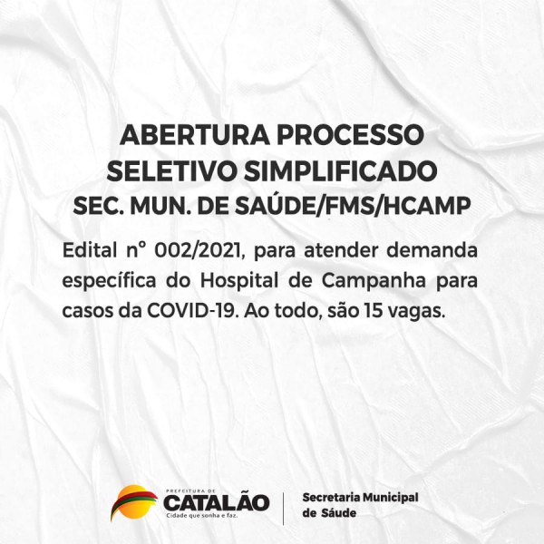 Novo Processo Seletivo: inscrições abertas para contratação de profissionais da saúde