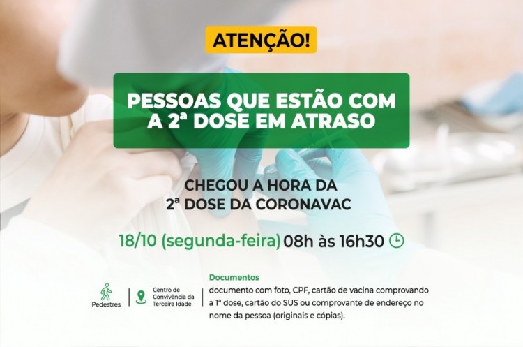 Saúde vacinará pessoas que estão com a segunda dose da CORONAVAC em atraso