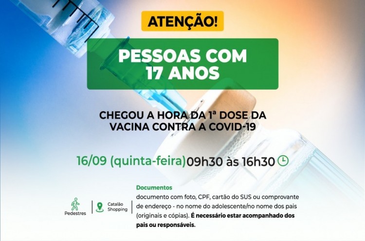 Catalão abrirá vacinação para jovens com 17 anos