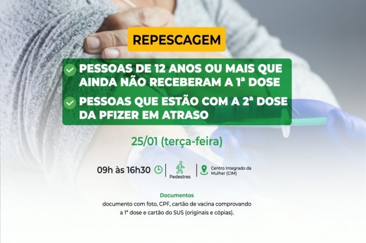 Repescagem: Saúde convoca população de 12 anos ou mais para receber a primeira dose