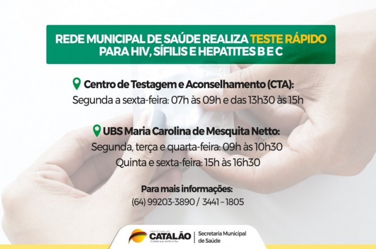 Rede Municipal de Saúde realiza teste rápido para HIV, Sífilis e Hepatites B e C