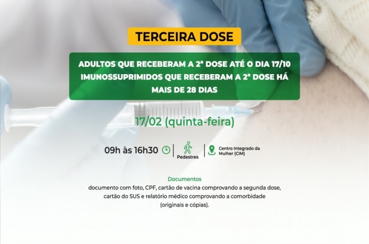 Saúde convoca imunossuprimidos e população adulta para receberem a Terceira Dose