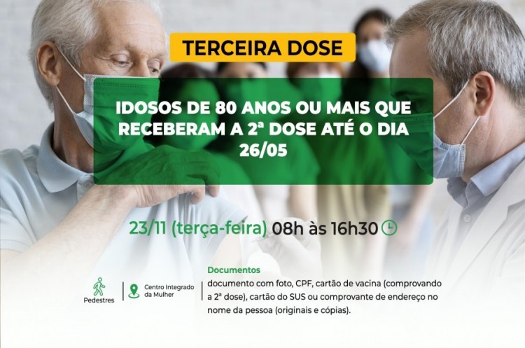 Idosos de 80 anos ou mais receberão terceira dose da vacina contra o coronavírus